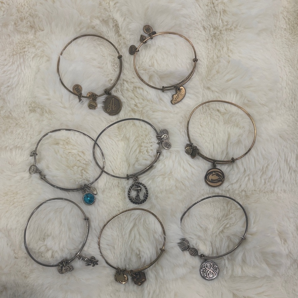 Alex and Ani Mixed Bronze and Silver Charm Bangles Set